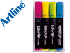 Rotulador artline fluorescente ek-660 punta biselada bolsa de 4 unidades colores