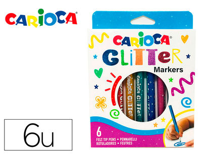 Rotulador carioca glitter purpurina punta 1 mm caja de 6 unidades colores