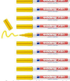 Rotulador edding punta fibra 751 amarillo punta redonda 1-2 mm. Caja 10 unidades - Foto 2