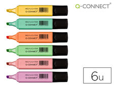 Rotulador q-connect fluorescente pastel punta biselada estuche de 6 unidades