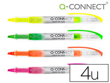 Rotulador q-connect fluorescente punta biselada tinta liquida bolsa de 4