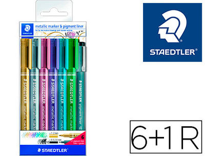 Rotulador staedtler metalico 8323 blister de 6 unidades colores surtidos + 1