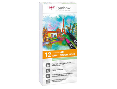 Rotulador tombow acuarelable doble punta pincel colores pastel estuche de 12 - Foto 2