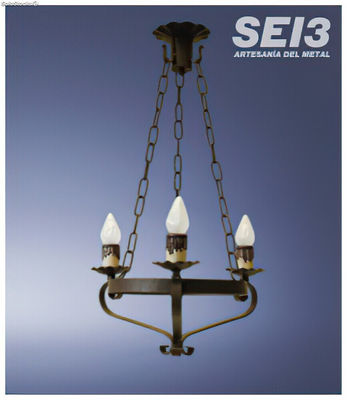 Rustikale Lampe aus Schmiedeeisen von Salobreña mit 3 Lichtern
