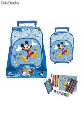 sac d&#39;école avec des roues ainsi que le kit de coloration Mickey Disney