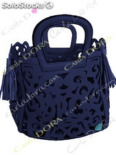 Sac femme bleu marine ajoure pompon