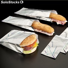 Sachet d&#39;aluminium + papier pour burger 14+7x22 cm argente parchemin + aluminium