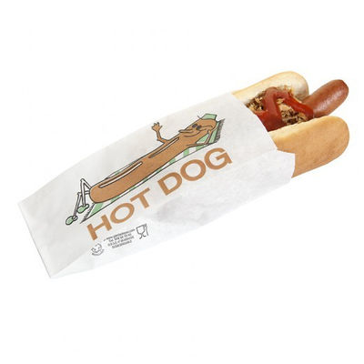 Sachet &quot;hot dog&quot; 41 g/ M2 7+5x18 cm blanc parch.ingraissable
