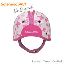 SafeheadBABY - Soft Helmet for Babies Learning to Walk - Butterfly Hearts Pink