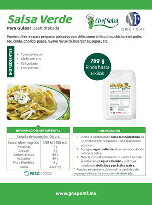 Salsa de Guisar Verde Deshidratada 750 gramos