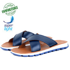 Sandales 100% cuir extra-confortable pour homme bleu