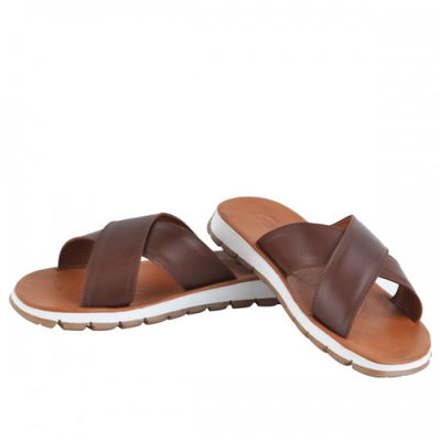 Sandales 100% cuir extra-confortable pour homme tabac - Photo 3