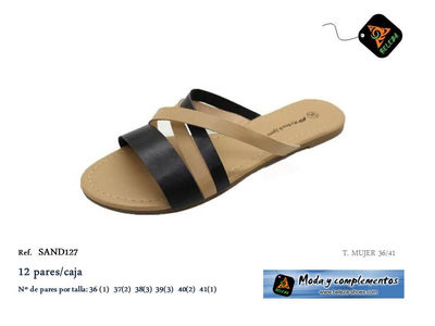 Sandales bicolores noir/beige pour femme