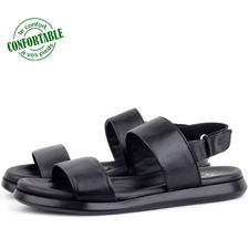 Sandales confortables 100% cuir noir