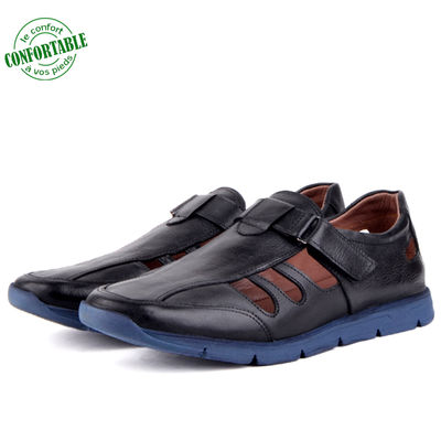 Sandales confortables 100% cuir noir bn
