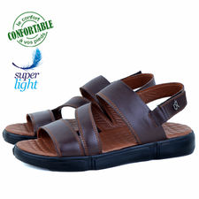 Sandales pour homme confortable 100% cuir marron