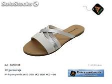 Sandalias Mule Bicolor Branco/Prata