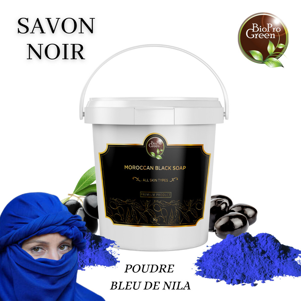 Savon noir Marocain béldi à la poudre de Nila bleu