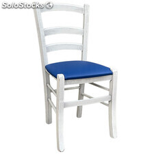 Sedia legno venezia anticata bianca con seduta imbottita blu
