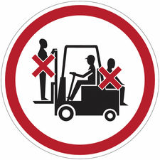 Señales de prohibición &quot;Prohibido pasajeros sobre la carretilla elevadora&quot;
