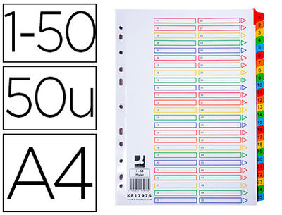 Separador numerico q-connect carton 1-50 juego de 50 separadores din a4