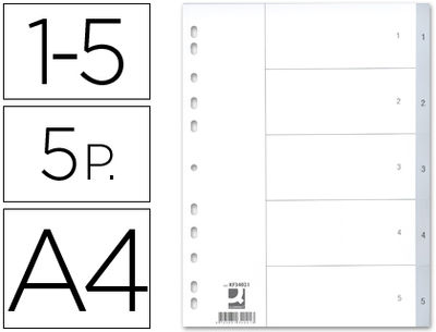 Separador numerico q-connect plastico 1-5 juego de 5 separadores din a4