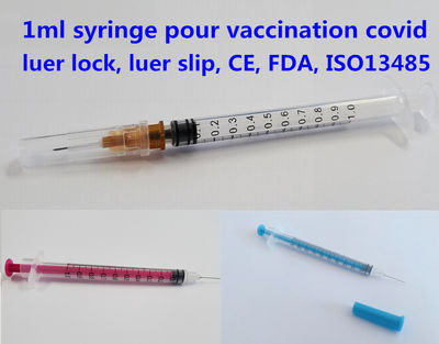 seringue 1ml pour vaccination de covid19, CE et FDA certificat, 1 ml syringe