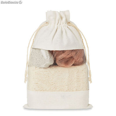 Set bagno in pouch di cotone beige MIMO9872-13