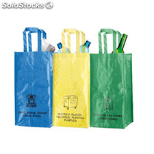 Set de 3 bolsas de reciclaje amarilla-verde-azul en res