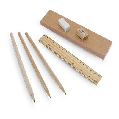 Set de 6 piezas con 3 lápices de madera con cuerpo redo