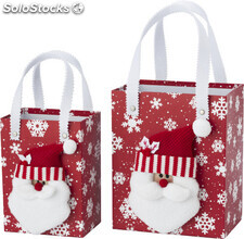 Set de bolsas con detalle de Papa Noel en forma de caja y con asas