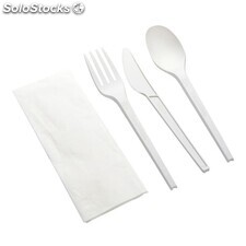 Set de cubiertos reutilizables blancos 4X1 ps