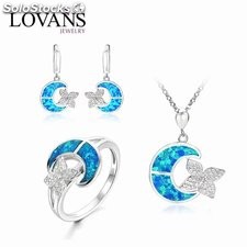 Set de joyería en plata 925 con Ópalo azul pendientes aretes cadena dije anillo