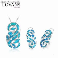 set de joyería plata con Ópalo azul regalo para mujer dije+pendientes aretes