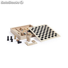Set de juegos en madera. Incluye mikado, ajedrez, damas