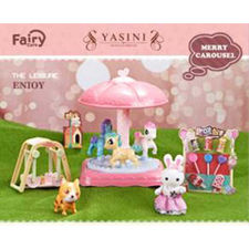 Set Familia Conejos Carrousel De Caballos