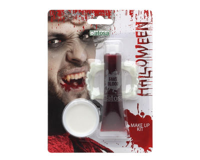 Set halloween maquillaje sangre falsa + colmillos 30 ml