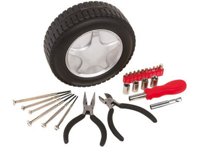 Set herramientas ROLL FORWARD con 24 piezas en caja con forma de rueda