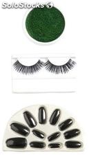 Set maquillaje verde (maquillaje+uñas+pestaña) pk 6