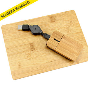 Set Mouse + Pad de Madera de Bamboo