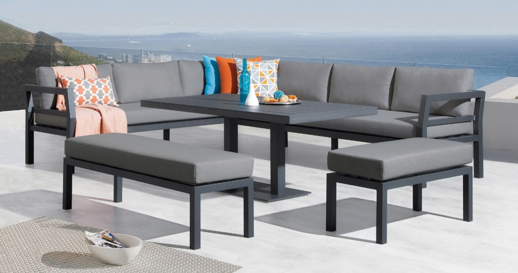 مبادرة قشرة حي  Set nasau sofa terraza aluminio gris antracita con mesa de comedor
