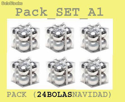 Set Pack A1 (Juego de 24 Bolas de Navidad de alta Calidad) Color Plata