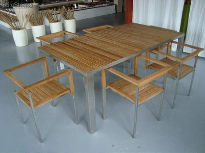 Set pranzo in teak e acciaio (tavolo + 6 sedie + carrello) - Foto 2