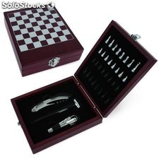 Set regalo vino en caja madera con 4 accesorios, + juego ajedrez