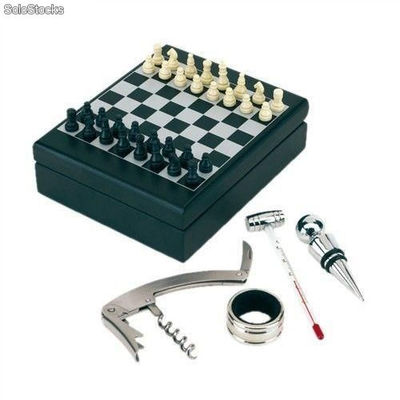 Set regalo vino en caja madera con 4 accesorios, + juego ajedrez - Foto 2
