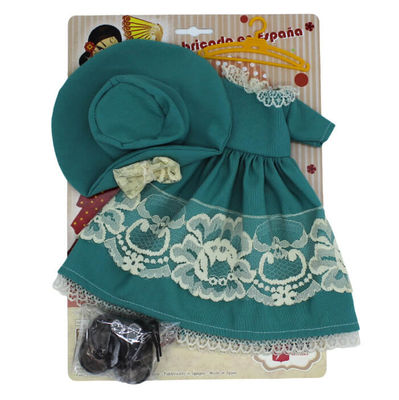 Set ropa muñeca Folk Artesanía vestido encaje y pamela para muñecas colección