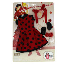 Set ropa muñeca Folk Artesanía vestido lunares para muñecas colección Elena,