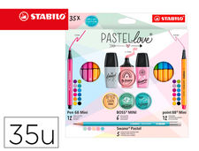 Set stabilo pastel love mini world pen 68 / point 88 / boss / swano 35 unidades