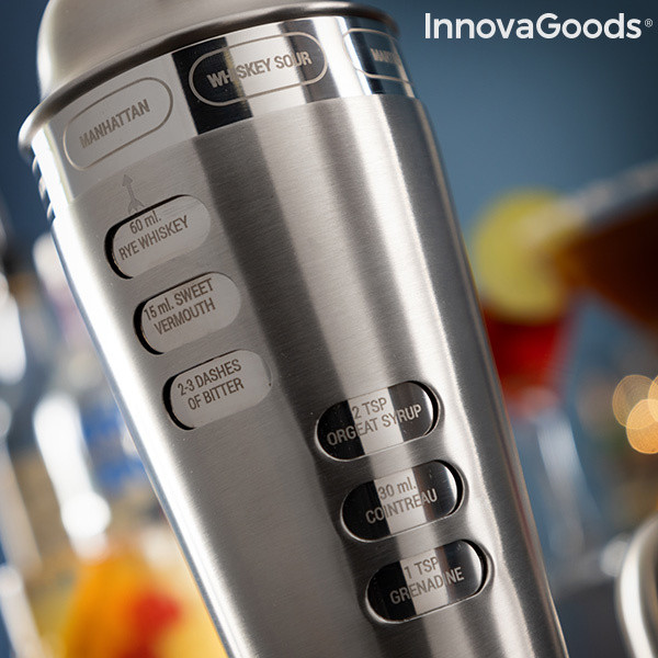 Shaker con ricette per cocktail integrate InnovaGoods IG815332 in acciaio inox 