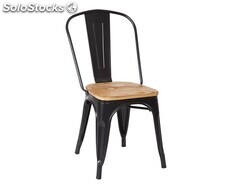Silla Tolix negr con asiento madera